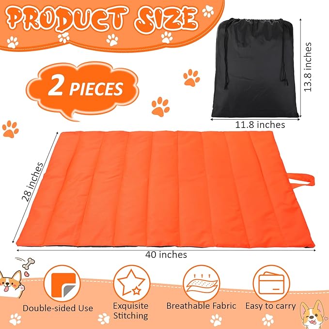 2 Pack Outdoor Dog Bed, Waterproof Camping Dog Bed Foldable Travel Pet Mat Odor Resistant Pet Cooling Pad with Storage Bag Easy to Clean and Machine Washable 28 x 40 Inch for Dog and Cat