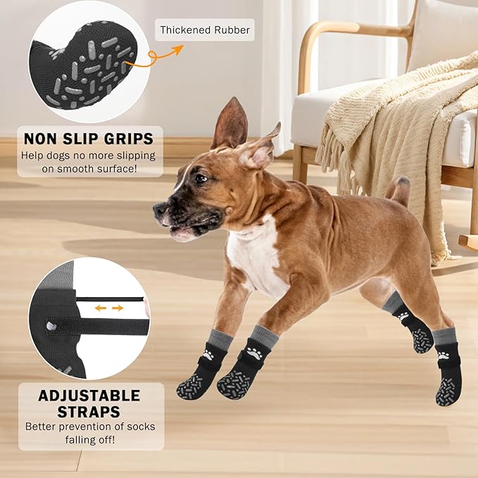 SCENEREAL Dog Socks to Prevent Licking Paws for Hot Pavement, Anti Slip Long Dog Grip Socks for Hardwood Floors, Dog Shoes Booties&Paw Protector for Small Medium Large Senior Dog, Pet Socks for Wounds