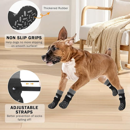 SCENEREAL Dog Socks to Prevent Licking Paws for Hot Pavement, Anti Slip Long Dog Grip Socks for Hardwood Floors, Dog Shoes Booties&Paw Protector for Small Medium Large Senior Dog, Pet Socks for Wounds
