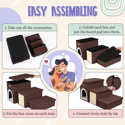 downluxe Dog Stairs for Small Dogs (3-Step Pet