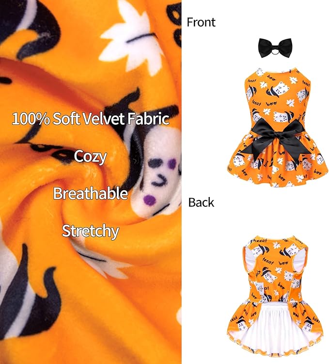 CuteBone Dog Dresses Velvet Holiday Small Dogs Clothes Onesie Pet Apparel Girl Puppy Skirt with Bow Hair Rope CVA28XS