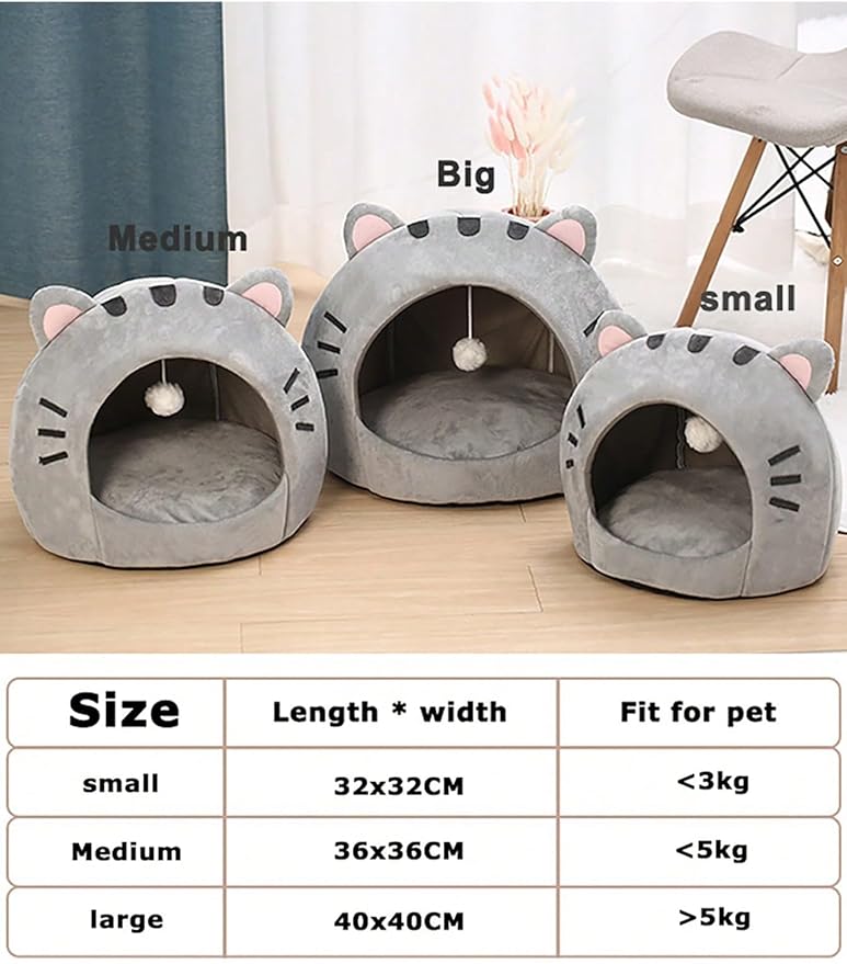 QWINEE Indoor Cat Bed Cave with Removable Cushion