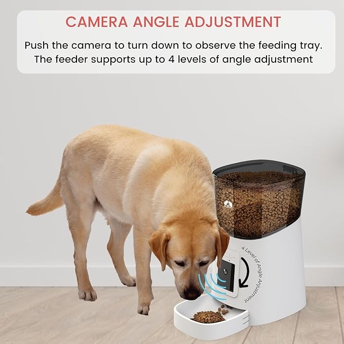 Automatic Cat Feeder with Camera & Timer 6L, 1080P HD Video with IR Night Vision, Real-Time Video Recording, Two Way Voice Intercom, Low Food & Blockage Sensor, Sound Alerts for Pets