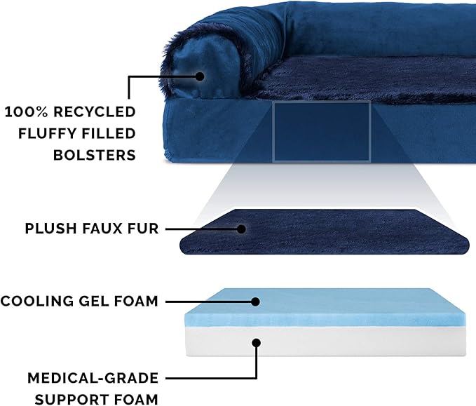 Furhaven Cooling Gel Dog Bed for Large Dogs w/ Removable Bolsters & Washable Cover 95 lbs