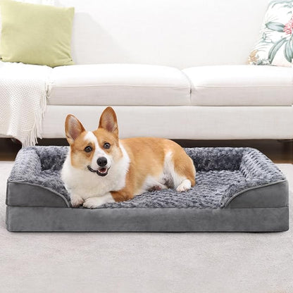 KSIIA Orthopedic Dog Bed Medium Size Dog Couch Waterproof Dog Bed Washable Dog Bed Egg Foam Pet Bed with Removable Bolster & Nonskid Bottom Medium Dog Bed Sofa 29 x 18 x 6 Inch