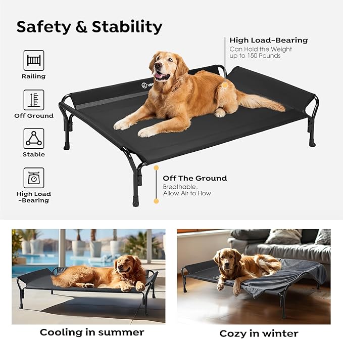 Veehoo Cooling Elevated Dog Bed + Soft Dog Blanket