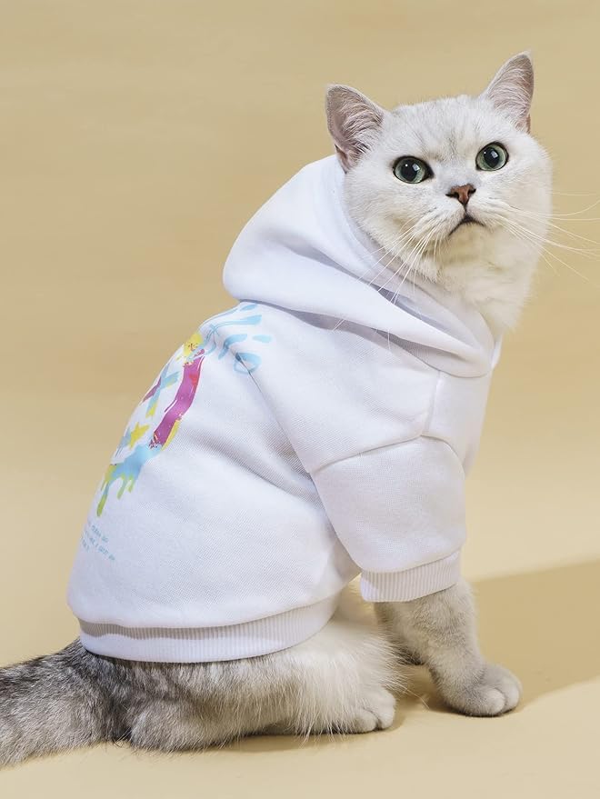 QWINEE Letter Graphic Cat Hoodie Breathable Stretchy Sweatshirts