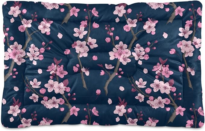 Pink Cherry Blossom Branches Pet Bed Pad Soft Dog Bed Mat with Anti-Slip Bottom 36'' x 24''