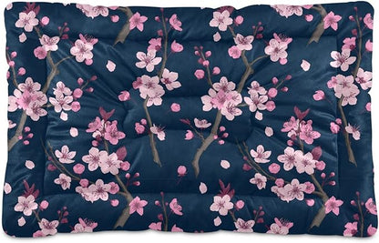 Pink Cherry Blossom Branches Pet Bed Pad Soft Dog Bed Mat with Anti-Slip Bottom 36'' x 24''
