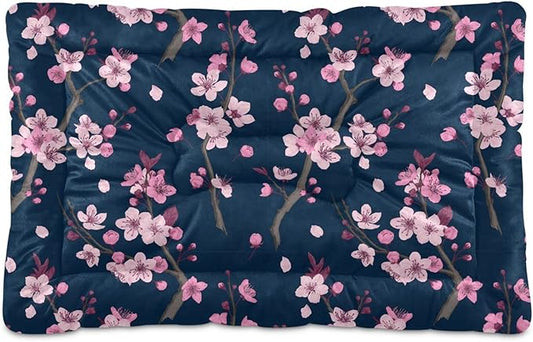 Pink Cherry Blossom Branches Pet Bed Pad Soft Dog Bed Mat with Anti-Slip Bottom 36'' x 24''