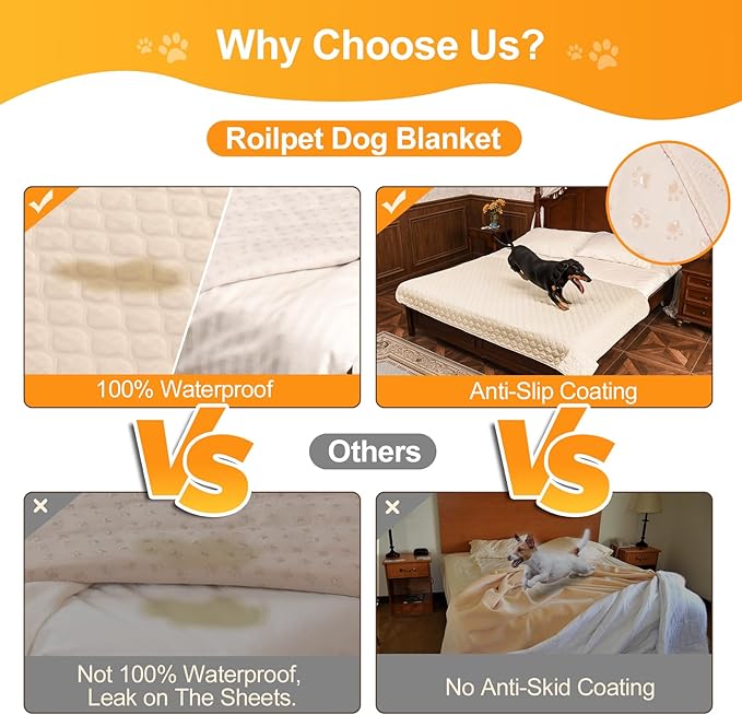 2 Pack Waterproof Dog Bed Cover Blanket Non Slip Couch Cover for Pets Large Dog Cat Kids Children Sofa Furniture Protector(82"×102", Khaki)