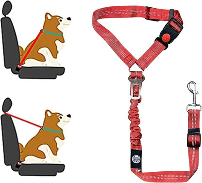 Reflective 2 in 1 Dog Cat Seat Belt Stretchable, Expandable Harness Leash and Headrest Collar Accessary for Vehicle, Pet Safety, Nylon, Heavy Duty and Elastic (Red)