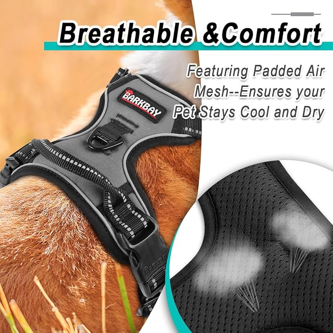 BARKBAY Dog Harness No Pull for Large Dogs - Adjustable, Reflective, Comfortable, No Choke, Heavy-Duty - Perfect for Outdoor Training, Walking, and Hiking - Strong & Durable - XL & Dark Grey