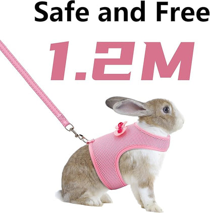 AIITLE Rabbit Harness and Leash Set with Cute Bow, Adjustable Bunny Harness Escape Proof for Rabbits Kitten Ferret Puppy Small Pets Walking Runnig Hiking Camping Outdoor Pink L