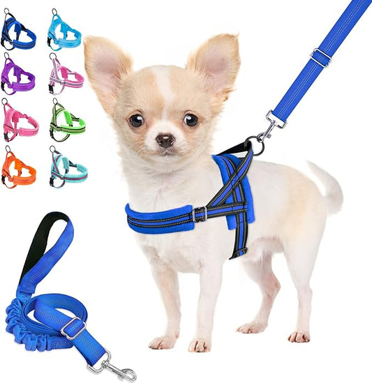 Lukovee Dog Harness and Leash Set, Soft Padded Small Dog Harness, Neck & Chest Adjustable Reflective Vest Puppy Harness with 4ft Lightweight Anti-Twist Dog Leash for Small Dogs (Blue, Large)