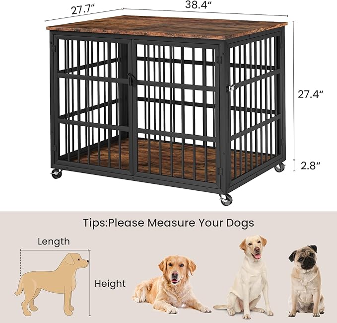 Rovibek Dog Crates for Large Dogs Medium Dogs 39" Dog 4 Wheels, 2 Doors