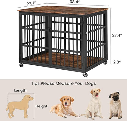 Rovibek Dog Crates for Large Dogs Medium Dogs 39" Dog 4 Wheels, 2 Doors