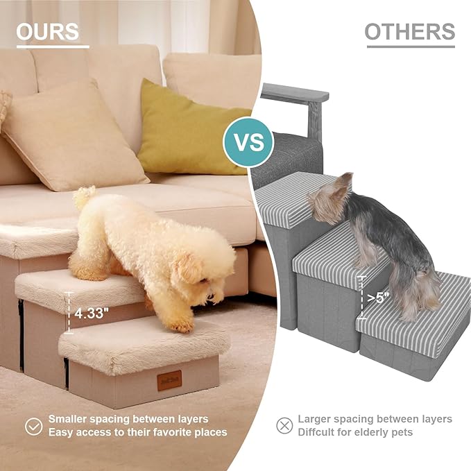 C0ZY KISS Dog Storage Stairs for Bed 18" H 33x13x17.71in, Beige, 4 Tiers