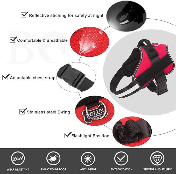 Bolux Dog Harness, No-Pull Reflective Dog Vest, Breathable Adjustable Pet Harness with Handle for Outdoor Walking - No More Pulling, Tugging or Choking (Red, XXL)