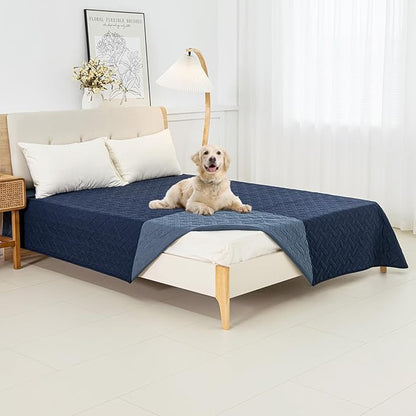 Dog Bed Cover for Pets - Blankets Rug Pads for Couch Protection Waterproof Bed Covers Dog Blanket Furniture Protector Reusable Changing Pad (Navy Blue+Stone Blue, 82"x102")