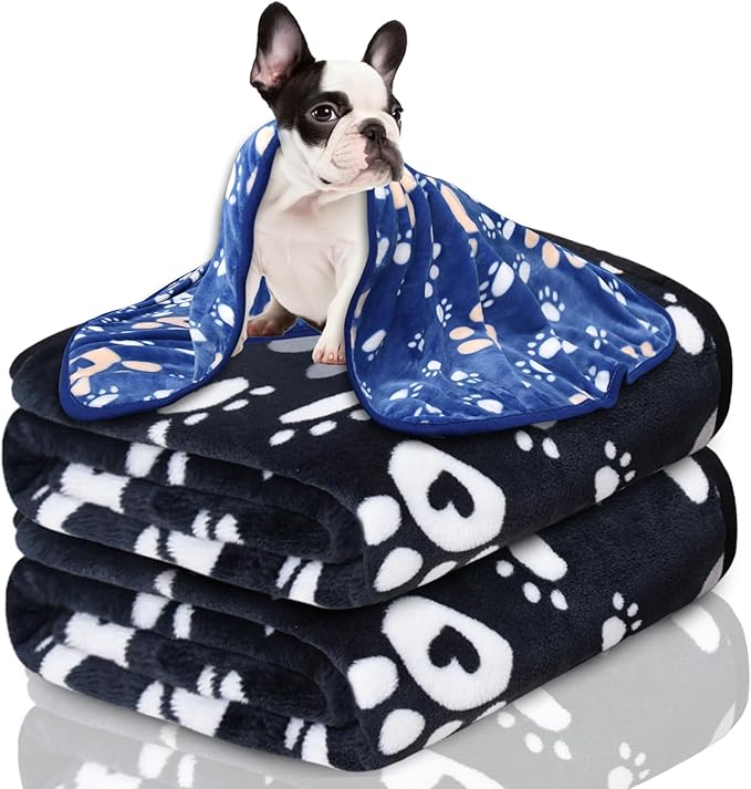 1 Pack 3 Dog Blankets for Small Dogs, Soft Fleece Dog Blanket Fluffy Pet Blanket Warm Sleep Mat Cute Paw Print Puppy Cat Blanket, Flannel Throw for Washable Dog Bed, Blanket for Dogs, 30"X20"