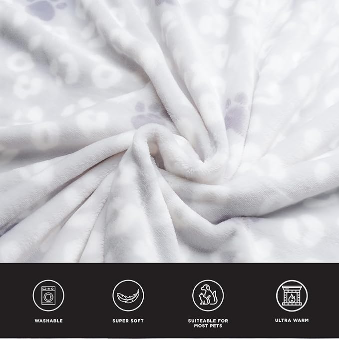 Juicy Couture Grey Leopard with Paws Dog Blanket with Sherpa Bone Shaped Pillow – Plush Puppy Blanket Throw