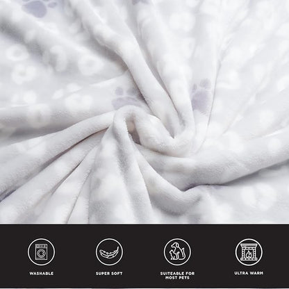 Juicy Couture Grey Leopard with Paws Dog Blanket with Sherpa Bone Shaped Pillow – Plush Puppy Blanket Throw