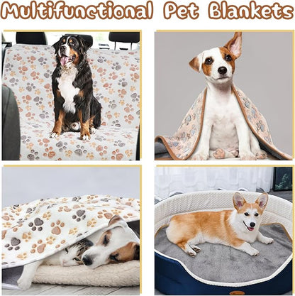 YUEPET Waterproof Dog Blankets, 2 Pack Washable Dog Blankets for Bed Couch Sofa Protector Fleece Flannel Puppy Blanket Soft Plush Reversible Throw Blanket for Large Dogs Cats 50"×40"(White+Coffee)