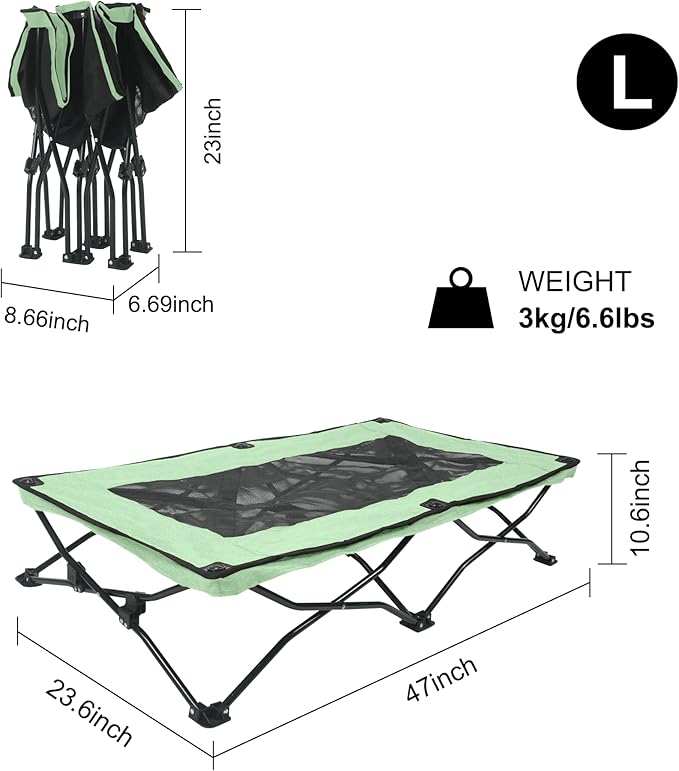 YEP HHO 47 Inches Long Elevated Folding Pet Bed Cot Travel Portable Breathable Cooling Textilene Mesh Sleeping Dog Bed (47 Inch (Pack of 1), Neon-Green)