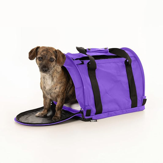 SturdiBag Pro 2.0 Pet Travel Carrier with Flexible Height for Cats and Dogs | Soft Sided Pet Carrier Bag with Safety Clips and Seatbelt Straps for Airplane or Car Travel | Medium, Purple