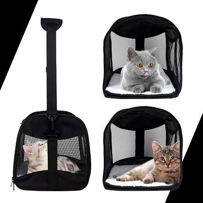 Cat Carrying Case - Pet Carrier Airline Approved, Protable and Breathable Pet Travel Carrier Removable Fleece Pad, Collapsible Cat Carrier Dog Carrier for Medium Cats Small Cats Dogs(Medium, Black)