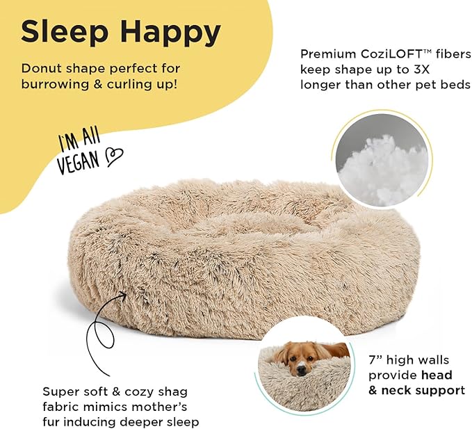 Best Friends by Sheri The Original Calming Donut Cat and Dog Bed in Shag Fur Taupe 23"
