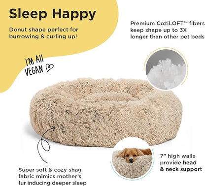 Best Friends by Sheri The Original Calming Donut Cat and Dog Bed in Shag Fur Taupe 23"