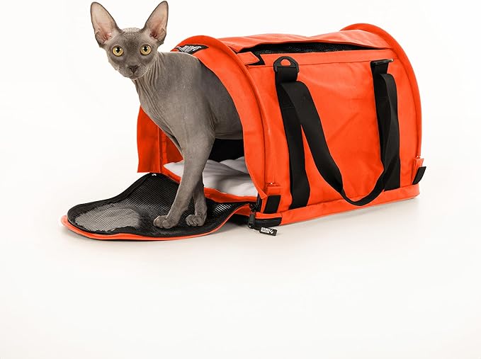 SturdiBag Pro 2.0 Pet Travel Carrier with Flexible Height for Cats and Dogs | Soft Sided Pet Carrier Bag with Safety Clips and Seatbelt Straps for Airplane or Car Travel | Medium, Orange