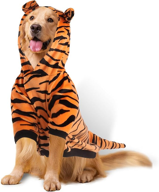 DELIFUR Large Dog Tiger Costume - Tiger Halloween Costume for Medium Large Dogs Golden Retriever Labrador Rottweiler Cute Hoodie Outfit (Yellow, XX-Large)