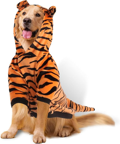 DELIFUR Large Dog Tiger Costume - Tiger Halloween Costume for Medium Large Dogs Golden Retriever Labrador Rottweiler Cute Hoodie Outfit (Yellow, XXX-Large)