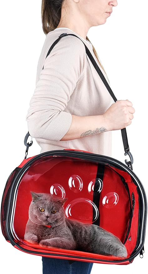 Pet Carrier Backpack, cat Carrier Bag, cat Dog Carrier Bag, Bird Carrier Bag, Backpack Carrier with Foldable Shoulder Strap, Designed for Cats and Puppies, Airline Approved, Travel, Hiking (Red)