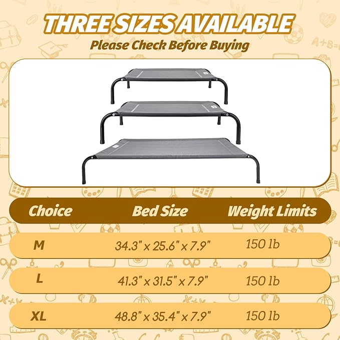 Nobleza Raised Dog Bed for Large Dogs Pets 150 LBs, 41.3" X 31.5" Grey,