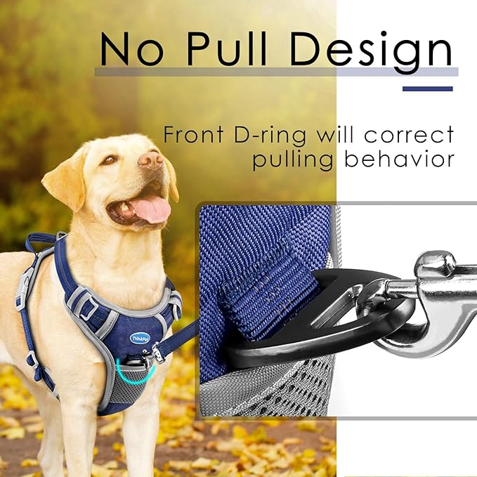 ThinkPet No Pull Harness Breathable Sport Harness with Handle-Dog Harnesses Reflective Adjustable for Medium Large Dogs,Back/Front Clip for Easy Control S Dark Blue