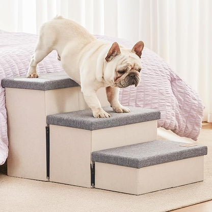 Love's cabin Dog Stairs for Small Medium or Large Dogs with Storage and Adjustable Steps 3-Step Gray 200 lbs