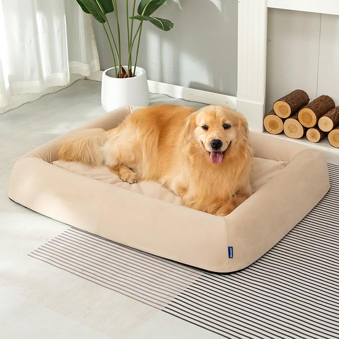pettycare Orthopedic Dog Bed for Large Dogs Waterproof Pet Bed Soft Sofa with Two Fabrics Washable Removable Cover Egg Foam Support Anti-Slip Bottom Extra Head and Neck Support Sleeper