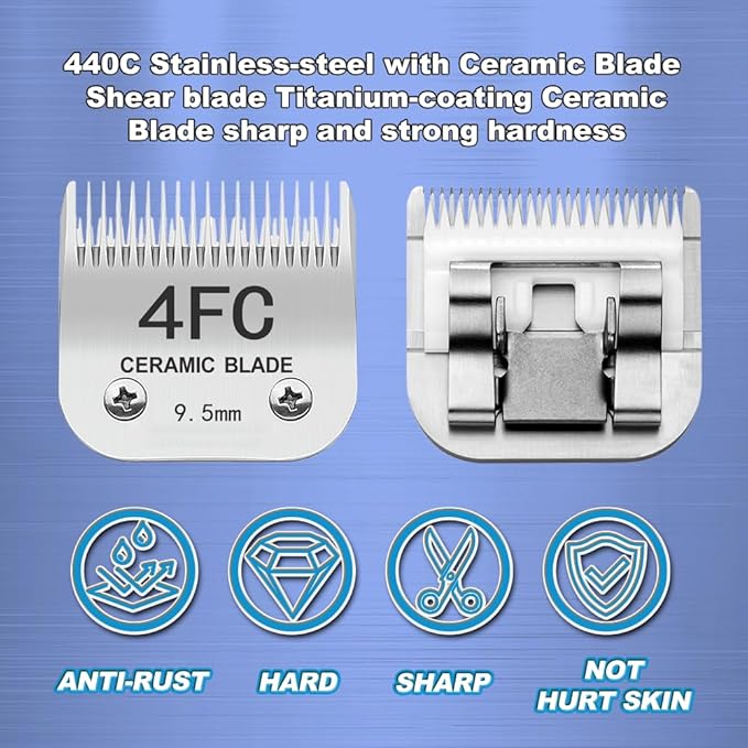 TRAH 10#/4FC/5FC/7FC Blade Dog Grooming Clipper Replacement Ceramic Blades Compatible with Andis Dog Clippers,Most A5, KM Series Clippers,Cut Length (1.5mm) to 3/8"(9.5mm), Silver 4 Pack