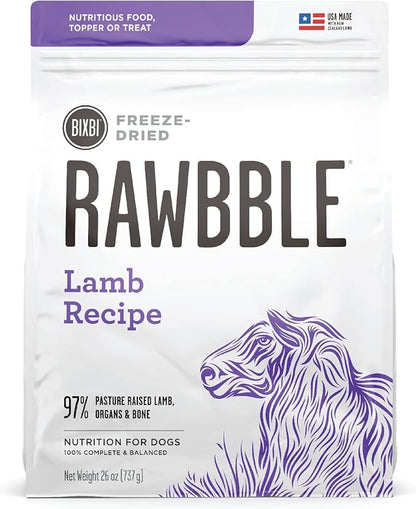 BIXBI Rawbble Freeze Dried Dog Food, Lamb Recipe, 26 oz - 97% Meat and Organs, No Fillers - Pantry-Friendly Raw Dog Food for Meal, Treat or Food Topper - USA Made in Small Batches