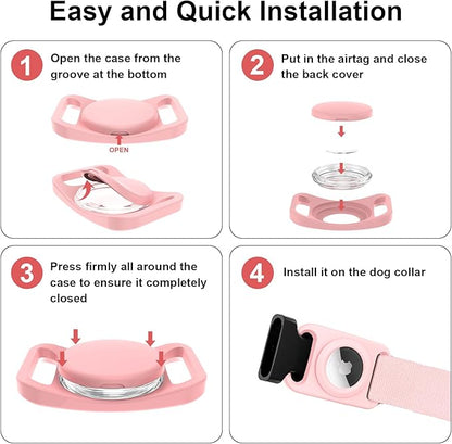 SANKALA Waterproof Airtag Case for Dog Collar, [2 Pack] Airtag Dog Collar Holder, TPU & Silicone Full Body Covered Anti-Lost Apple Air Tag Collar Holder Airtag Case for Pet Collar Backpack, Pink