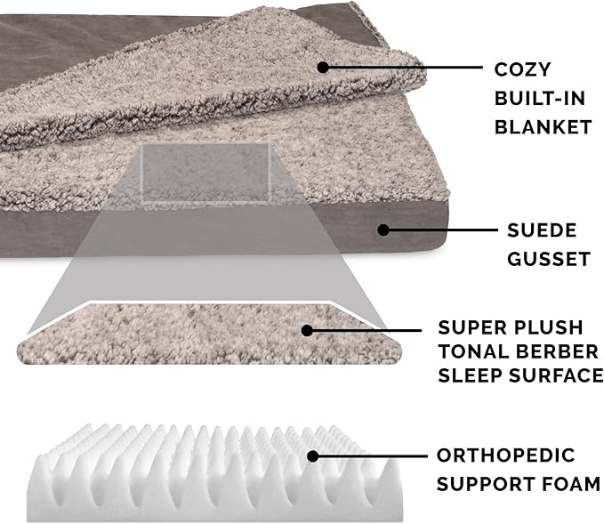 Furhaven Orthopedic Dog Bed for Large/Medium Dogs w/ Removable Washable Cover 55 lbs