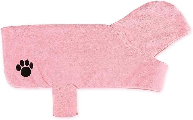 Bone Dry Pet Robe Collection Embroidered Absorbent Microfiber Bath Robe with Adjustable Closure