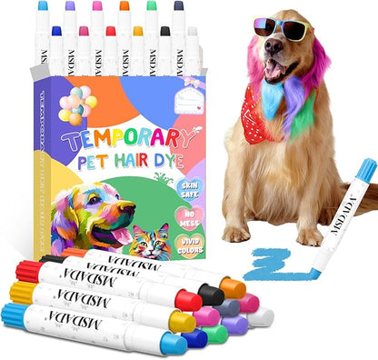 MSDADA 12 Color Washable Dog Hair Dye Paint Temporary Pet Fur Markers Safe Hair Color Crayons for Small to Large Boy & Girl Puppy Stuff Accessories