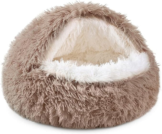 NOYAL Dog Bed Round Hooded Plush Cat Cave