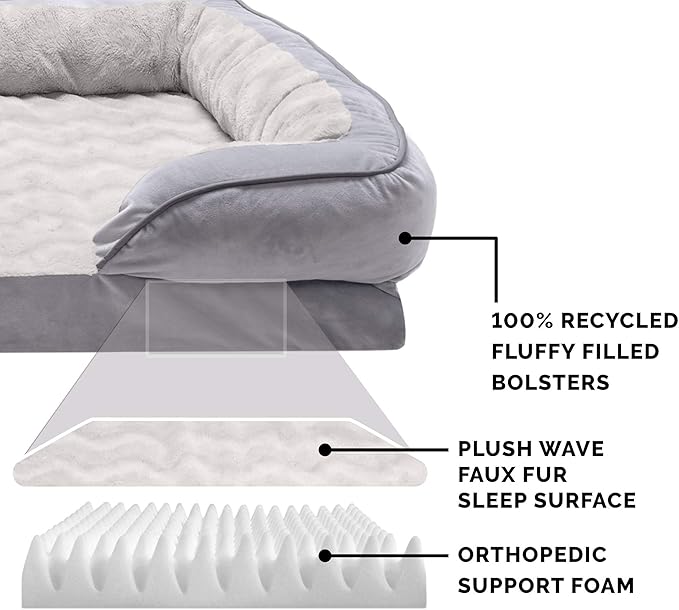 Furhaven Orthopedic Dog Bed for Medium/Small Dogs w/ Removable Bolsters & Washable Cover 35 lbs
