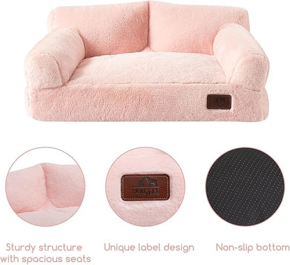 Hollypet Fluffy Plush Pet Sofa Soft Calming Pet Sofa Beds for Medium Small Cats and Dogs